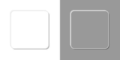 3D vector buttons with white and grey colors. White and grey square frame with shadow on a gray background. Rectangle with white and grey background with light shadows