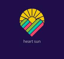 Modern abstract linear heart and sun logo icon. Unique design color transitions. Sunrise from heart logo template. vector. vector