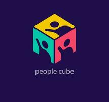 Creative people cube logo. Unique design color transitions. Custom raising human logo template. vector. vector