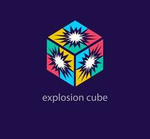 Creative explosion cube logo. Unique design color transitions. Custom three dimensional big bang logo template. vector. vector