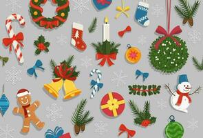 Set of Christmas. New Year holiday decoration elements, symbols collection. Vector illustration.