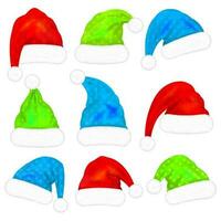 Set of Santa Claus hats with fur isolated on white background. Vector illustration