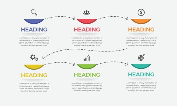 6 6 pasos negocio infografia modelo. elementos para infografía. moderno vistoso infografía pasos. presentación y gráfico vector