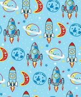 Seamless pattern vector of cartoon rocket with space elements