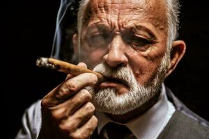 Portrait of a man smoking a cigar photo