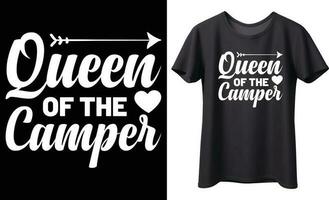 Queen of the camper typography vector t-shirt Design. Perfect for print items and bag, poster, template. Handwritten vector illustration. Isolated on black background.