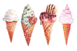 Ice creams set. Watercolor illustration png