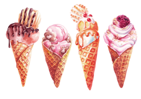 la glace crèmes ensemble. aquarelle illustration png