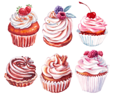 cupcake. efterrätt. vattenfärg illustration png