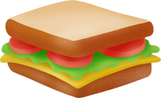 Cheese, tomato and vegetable sandwich. Hand Drawn Illustration. png