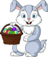 Cute little bunny with basket of Easter egg vector