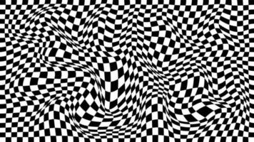 Futuristic checkerboard wave. Abstract vector wave with moving squares. Chess board black and white background.