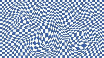 Checkered background with distorted squares. Abstract banner with distortion. Chess pattern. Chessboard surface vector