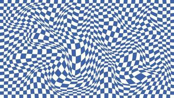 Checkered background with distorted squares. Abstract banner with distortion. Chess pattern. Chessboard surface vector