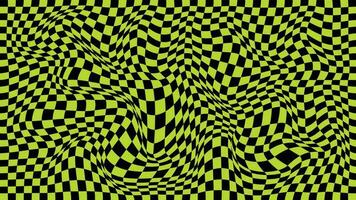 Futuristic checkerboard wave. Abstract vector wave with moving squares. Chess board black and green background.