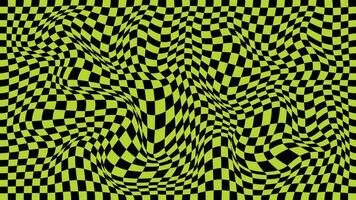 Futuristic checkerboard wave. Abstract vector wave with moving squares. Chess board black and green background.