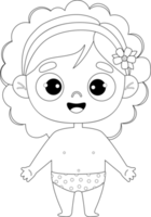 Cute  girl. Outline drawing coloring book png