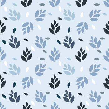Vector  seamless pattern of leaves patterns on light blue background