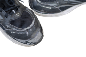 Close up broken old black shoes on transparent background png