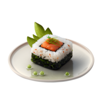 Sushi roll with salmon and vegetables on a plate. . png