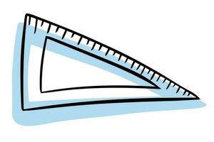 Doodle triangular ruler. Measuring device. Back to school. Algebra geometry. Centimeter vector
