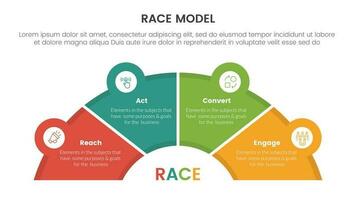 carrera negocio modelo márketing marco de referencia infografía con medio circulo forma y icono vinculado concepto para diapositiva presentación vector