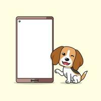 dibujos animados personaje linda beagle perro y teléfono inteligente vector