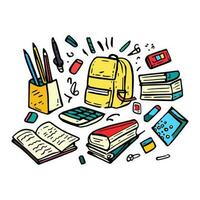 illustration of school supplies in doodle style on isolated background vector