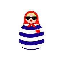 Matryoshka doll icon in flat style isolated on white background. Matryoshka doll with sunglasses. vector flat illustration