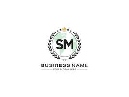 Minimalist Letter Sm Logo Icon, Clothing SM Royal Crown Logo Letter Vector