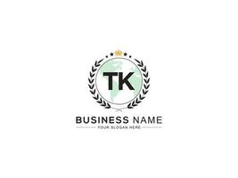 Initial Royal Tk Logo Icon, Minimalist TK Monogram Logo Letter Vector