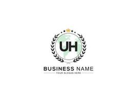 Initial Uh anniversary logo, Minimalist UH Luxury Royal Crown Logo Icon vector