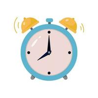 Cartoon vintage alarm clock on a white background. Flat vector illustration