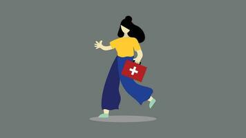 Illustration of a woman carrying a medkit in a flat style so that it looks simple and elegant suitable for presentations or others as needed vector