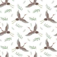 Seamless pattern, white flying cranes on a white background. Background, textile, wallpaper, vector