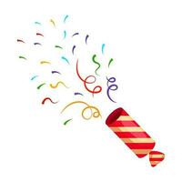 Exploding party popper with ribbons, confetti and serpentine. Holiday icon, vector