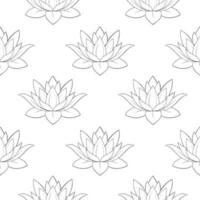 Seamless pattern of linear lotus flowers on a white background. Floral background from line art, textile, vector
