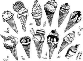 Set of ice cream in a waffle cone. Vector