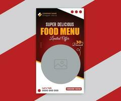 Delicious healthy food menu and restaurant timeline cover and instagram story template design vector