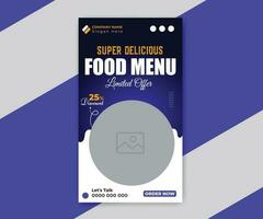 Delicious food menu social media story template for restaurants timeline cover design vector