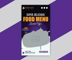 Delicious food menu and restaurant instagram story design template vector