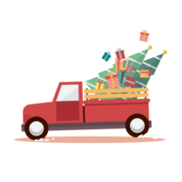 Truck car carrying christmas tree and gift boxes png