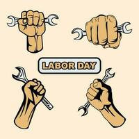 Collection of clenched fists holding wrenches greeting labor day vector