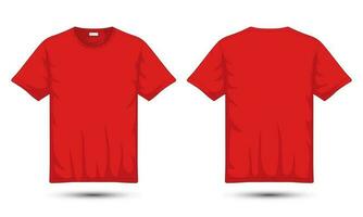 Red T-shirt mockup front and back view. Vector illustration