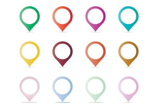 conjunto de vistoso blanco mapa puntero vector ilustración en antecedentes