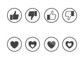 Like icons. Thumb up and down with heart, vector