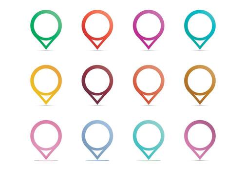 conjunto de vistoso blanco mapa puntero vector ilustración en antecedentes