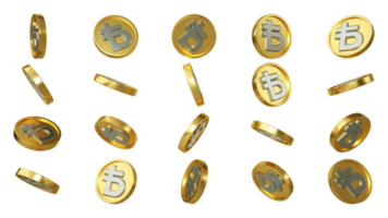 3d tolkning av uppsättning av abstrakt ryska rubel mynt begrepp i annorlunda vinklar. rubel tecken på mynt design isolerat på transparent bakgrund png