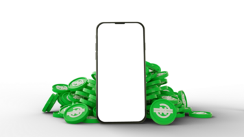 3D rendering of mobile phone with blank screen with e naira logos behind isolated on transparent background png