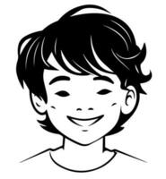 icon of boy in style of vector black and white and manga cartoon